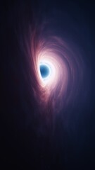 Interstellar black hole with glowing accretion disk and singularity nucleus. Concept 3D illustration of cosmic wormhole on starry space background. Theory of relativity and quantum physics wallpaper.