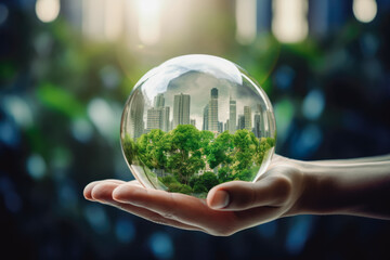Eco friendly industry and climate concept double exposure. Globe with clean hydrogen energy. Clean environment and ecology for green earth concept.