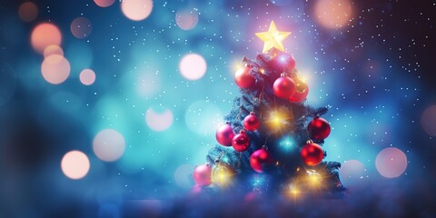 Fototapeta na wymiar Christmas Tree With Baubles And Blurred Shiny Lights.