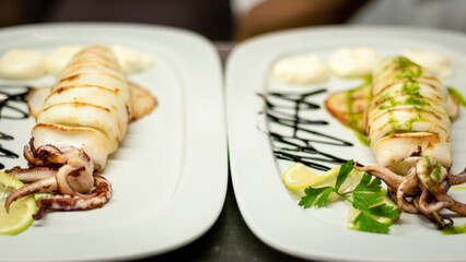 Sea food prepared in a restaurant 