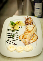 Sea food prepared in a restaurant 