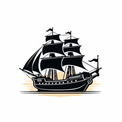 Illustration of black and ship, minimalist logo