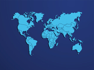 Fototapeta na wymiar blue world map,World Map vector. Blue similar world map blank vector on white background. Blue similar world map with borders of all countries. High-quality world map. Stock vector. Vector illustratio
