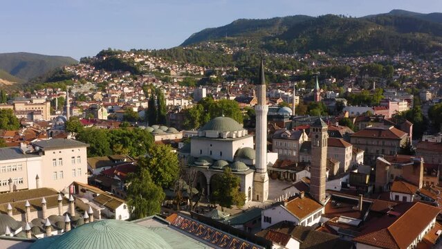 Aerial view of Gazi Husrev-beg Mosque in Sarajevo