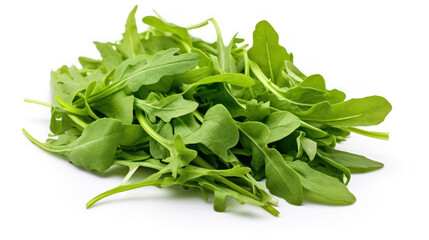 Fresh green organic arugula or ruccola slalad leaves texture background, top view, healthy and diet food concept