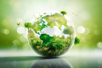 Crystal globe with clean hydrogen energy concept. Clean environment and ecology for green earth concept.