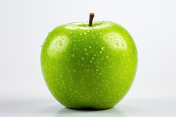 Green apple with leaves isolated on white background
