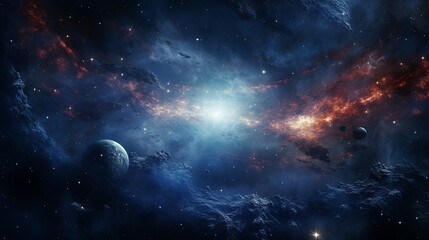 Uma vista do espaço para uma galáxia espiral e estrelas. Universo cheio de estrelas, nebulosas e galáxias - obrazy, fototapety, plakaty