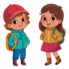 Vector illustration of a kindergarten aged girl and a boy.