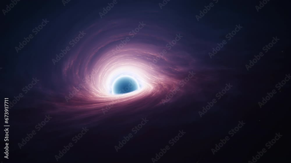 Wall mural interstellar black hole with glowing accretion disk and singularity nucleus. concept 3d animation of
