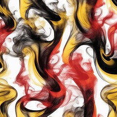 Colored smoke on a white background. Red, Black, Yellow, White