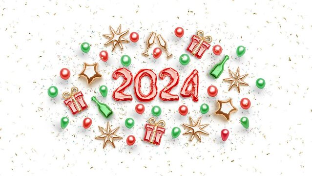 Decorative inflated foil balloon 2024 numbers, 4k