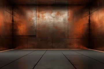 Foto op Plexiglas Abstract room with smooth rusted metal sheets, architectural background. Generative AI © Dalia