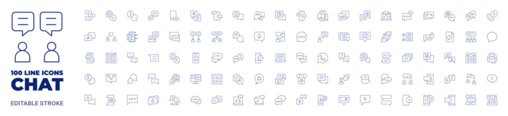  100 icons Chat collection. Thin line icon. Editable stroke. Chat icons for web and mobile app.