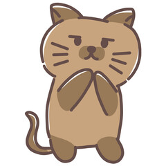 Brow cat to pay respect with hands cartoon