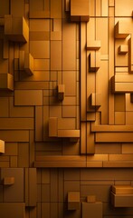 3d modern mural wallpaper. golden lines and squares and wood texture for interior home decor, Generative AI