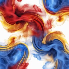 Colored smoke on a white background. Blue, Red, Yellow, White