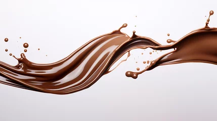 Fotobehang respingo líquido de chocolate em um fundo branco com espaço de cópia © Alexandre