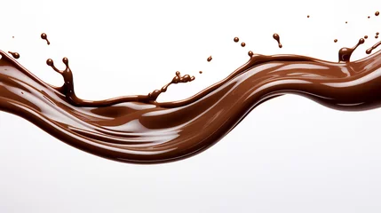Fotobehang respingo líquido de chocolate em um fundo branco com espaço de cópia © Alexandre