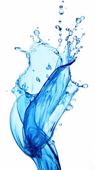 Fotobehang Respingos de água azul em um fundo branco com espaço de cópia © Alexandre