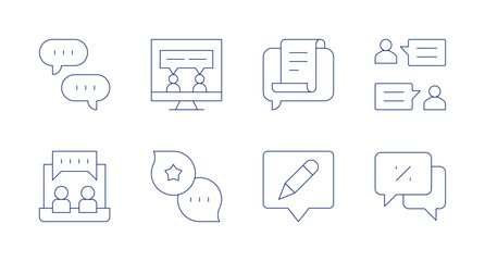 Chat icons. Editable stroke. Containing conversation, online chat, chatting, chat bubble, meeting, chat.