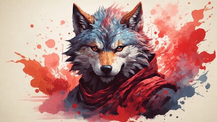 illustration design, wolf ninja with spash on background