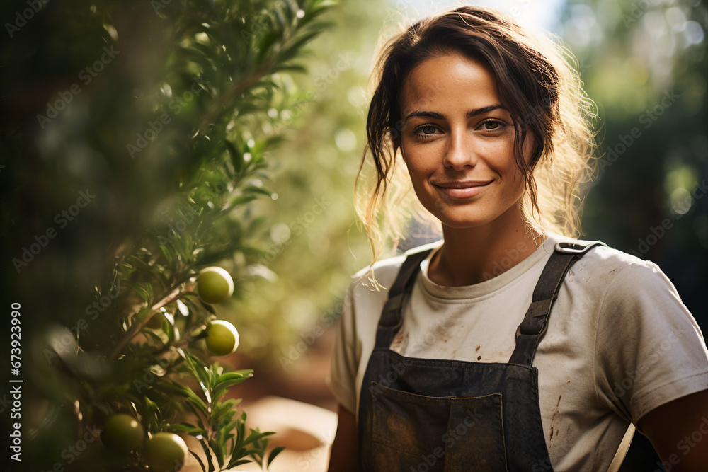 Poster Created with Generative AI technology picture of farmer man woman picking fresh harvest greenhouse