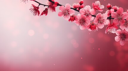 Decoration Chinese New Year Red background Cherry Blossom and Lantern copy space