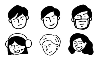 set of business person head hand drawn