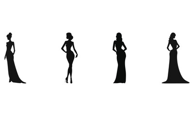 Silhouettes of stylish Women - Set of 4