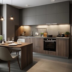 luxury designed kitchen in a small apartment - obrazy, fototapety, plakaty