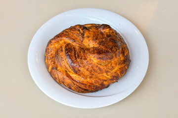 Turkish pastry product , tasty pogaca. Turkish Pastries; pogaca, borek, acma, ay coregi at patisserie showcase.