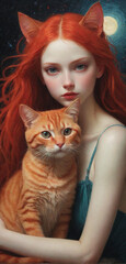 Naklejka premium cat and girl