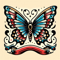 Old School Butterfly Tattoo Illustration - Timeless Body Art Design