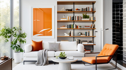 Obraz na płótnie Canvas Minimalist bright white and wood | interior design photography | Livingroom | Frame Mockup | 