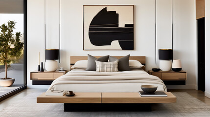Minimalist white and wood interior design photography | Bedroom | Frame Mockup | 