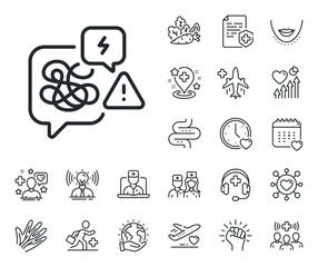 Psychology chat sign. Online doctor, patient and medicine outline icons. Difficult stress line icon. Mental health messy symbol. Stress line sign. Veins, nerves and cosmetic procedure icon. Vector