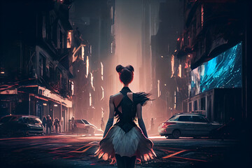 Beautiful ballerina dancing on a city street