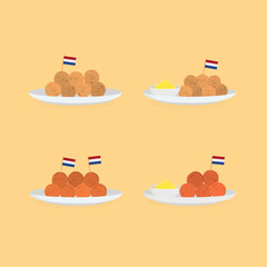 Dutch Bitterballen Selection on Colored Background - Snack Vector Set