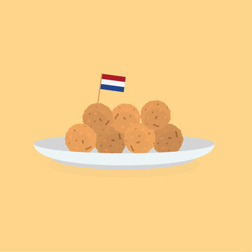 Dutch Bitterballen with Flag - Traditional Snack Vector Illustration