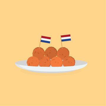 Classic Bitterballen Plate - Traditional Dutch Snack Vector Graphic