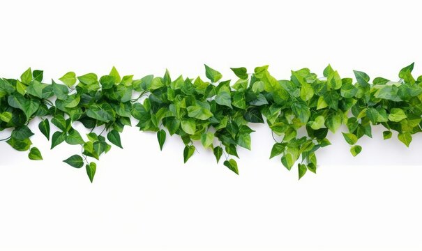 Green leaves nature frame border of devil's ivy or golden pothos the tropical foliage plant on white background, Generative AI