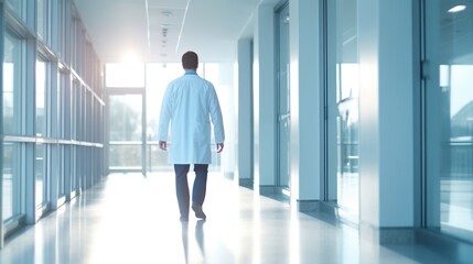Fototapeta premium Male Doctor walking at hospital corridor
