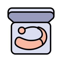 Hearing aid gadget in storage box icon isolated on white background. Hearing aid sign. Hearing vector symbol