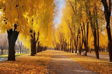Golden Autumn, Beautiful Landscape with Vibrant Yellow Trees