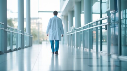 Male Doctor walking at hospital corridor