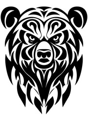 Tribal Bear head tattoo vector illustration, Bear head black and white silhouette stock vector image