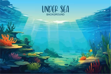 Zelfklevend Fotobehang painting of underwater world scene with reef © Arash