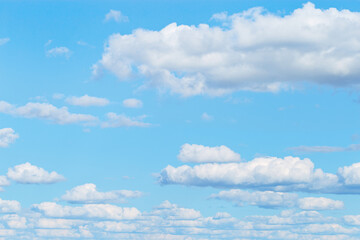 Blue sky with white clouds, tranquil blue trend color, pastel colored cloudscape. Fluffy heaven...