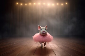 piglet in a pink dress is dancing ballet